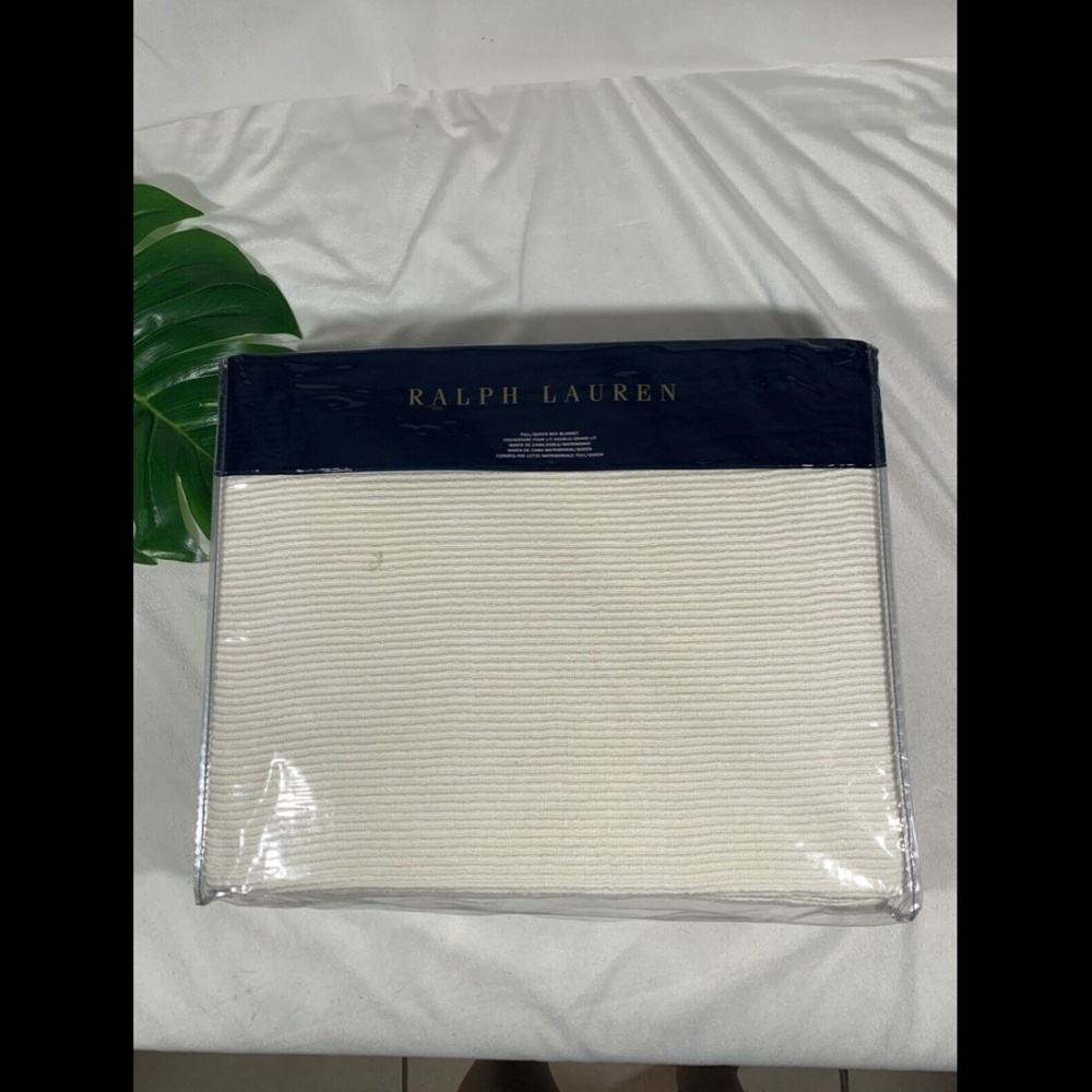 NIB Ralph Lauren Cortona Bed Ribbed Knit Blanket in Cream [SZ‎ Queen ]
